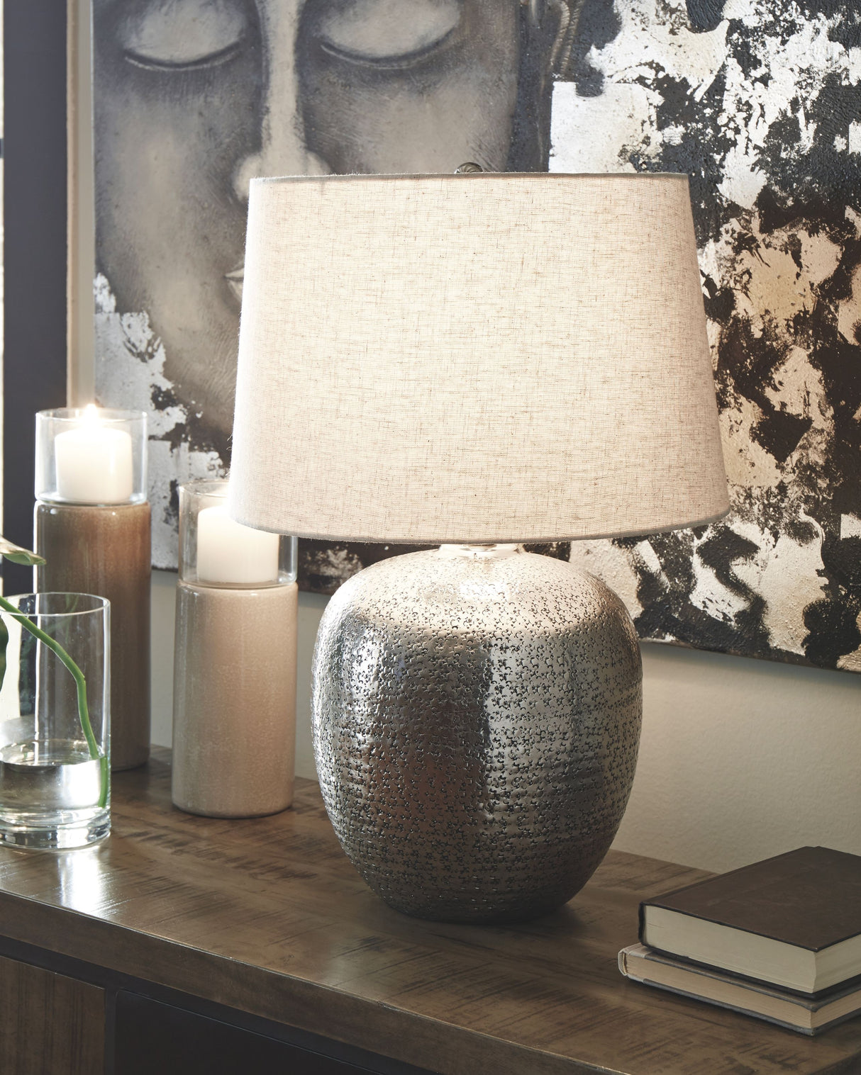 Magalie - Antique Silver Finish - Metal Table Lamp by Signature Design by Ashley® | Bel Furniture
