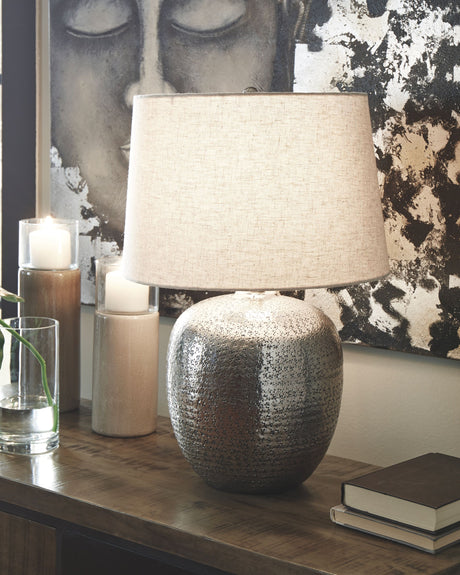 Magalie - Antique Silver Finish - Metal Table Lamp by Signature Design by Ashley® | Bel Furniture