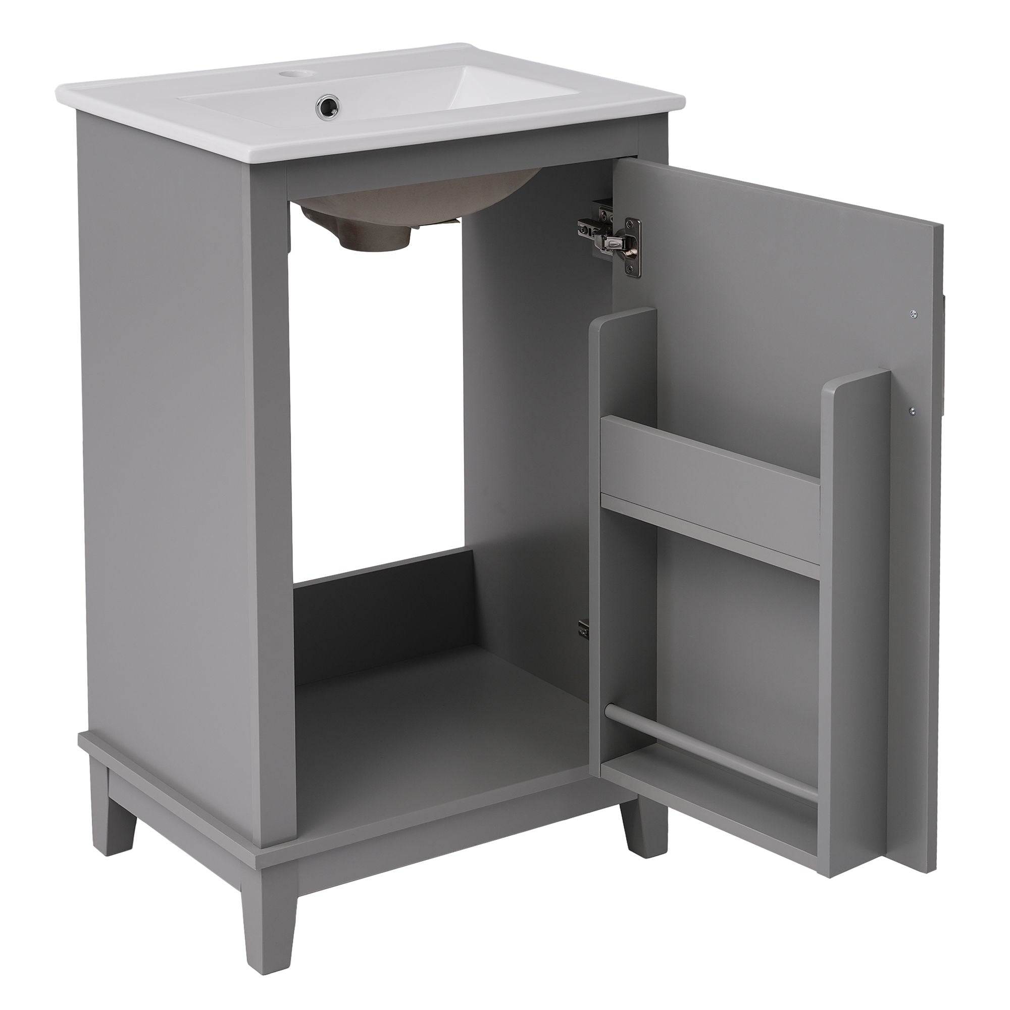 Modern Small Bathroom Vanity Cabinet With Ceramic Basin, Ample Storage, 1 Soft Close Door