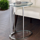 Kyle - Oval Glass Top C-Shaped Sofa Side Table - Chrome by CoasterEveryday | Bel Furniture