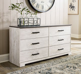 Shawburn - White / Black / Gray - Six Drawer Dresser - Pewter-tone pulls by Signature Design by Ashley® | Bel Furniture