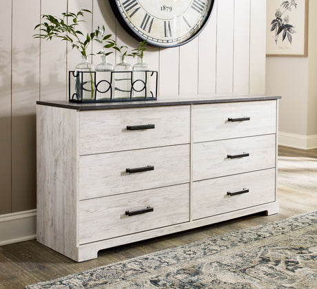 Shawburn - White / Black / Gray - Six Drawer Dresser - Pewter-tone pulls by Signature Design by Ashley® | Bel Furniture