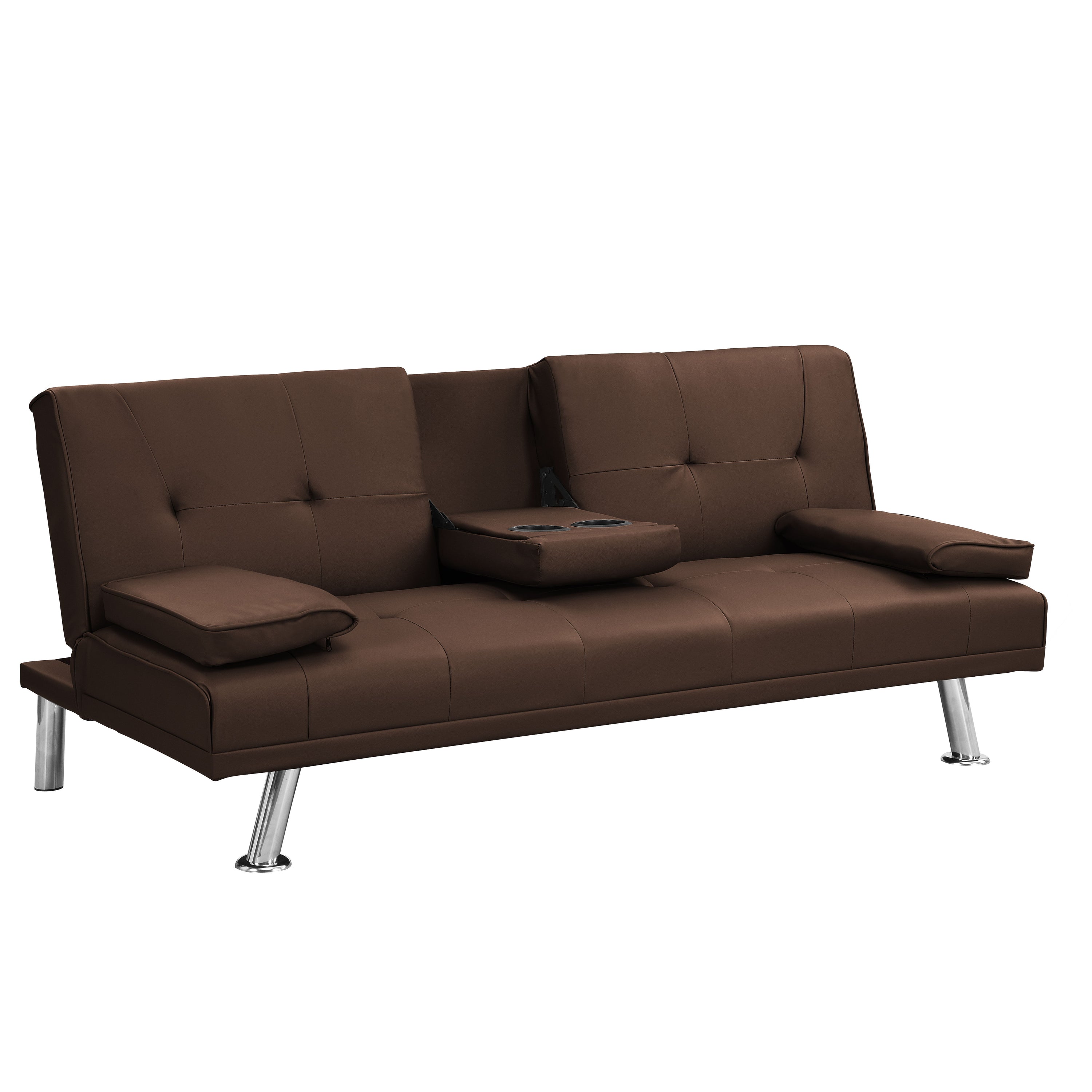 Futon Sofa Bed With Armrest Two Holders Wood Frame, Stainless Leg