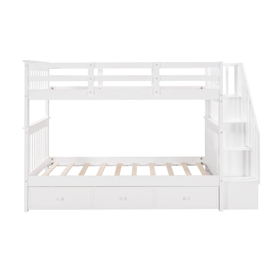 Twin Over Twin Bunk Bed with Stairway and Drawers - White