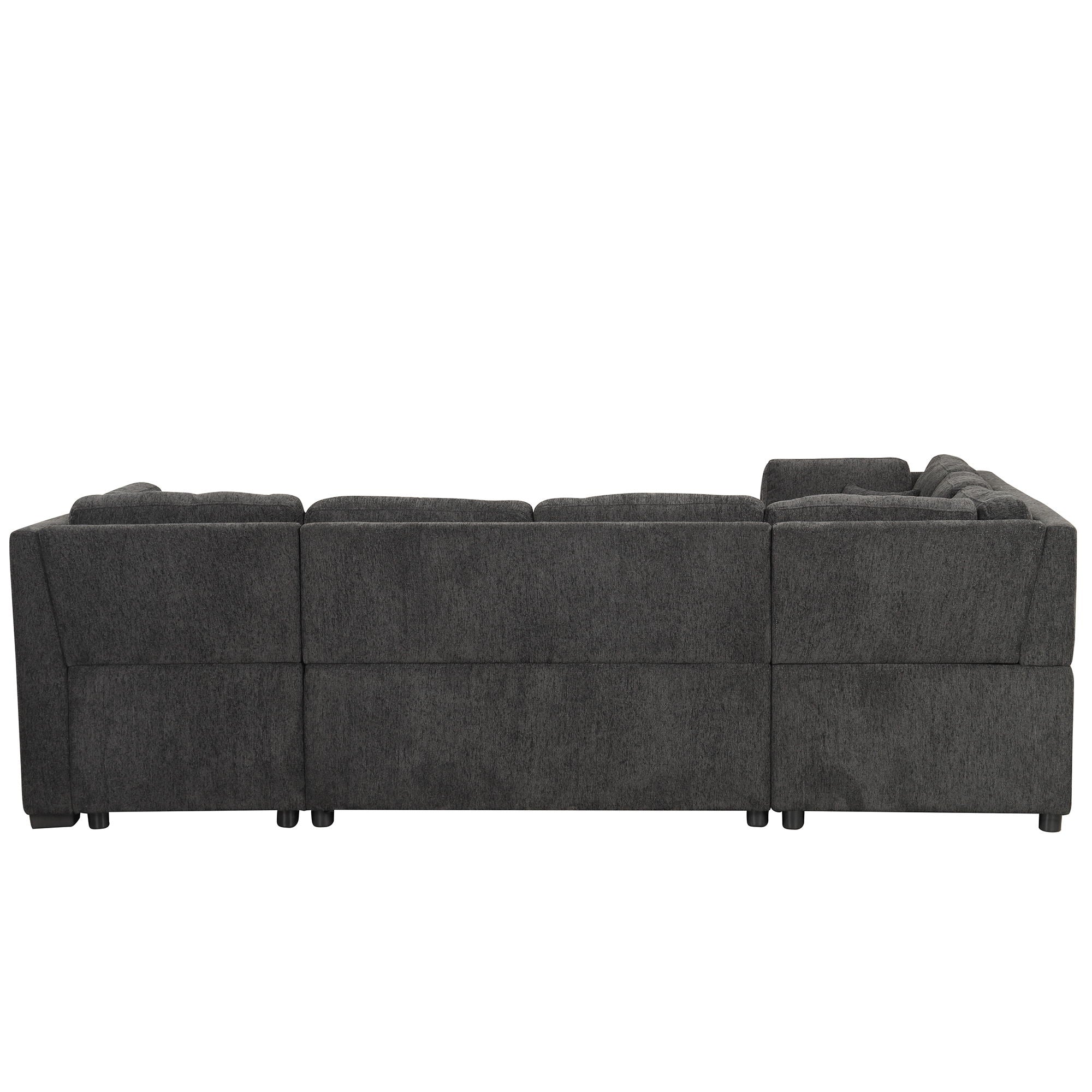 U-Shaped Sectional Sofa Pull Out Sofa Bed With Two USB Ports, Two Power Sockets, Three Back Pillows And A Storage Chaise For Living Room