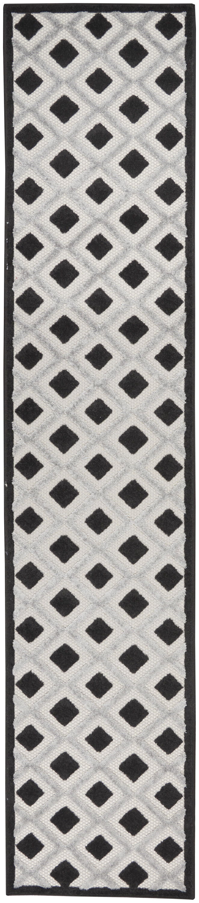 2' X 10' Gingham Non Skid Indoor / Outdoor Runner Rug - Black / White