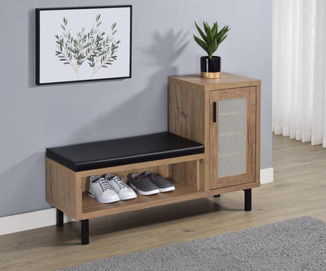 Teller - 1-Door Entryway Shoe Storage Bench - Natural Oak by Coaster Fine Furniture | Bel Furniture