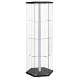 Zahavah - 4-Shelf Hexagonal Clear Glass Curio Cabinet Black by CoasterEveryday | Bel Furniture