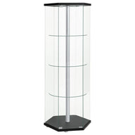 Zahavah - 4-Shelf Hexagonal Clear Glass Curio Cabinet Black by CoasterEveryday | Bel Furniture
