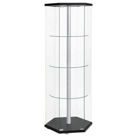 Zahavah - 4-Shelf Hexagonal Clear Glass Curio Cabinet Black by CoasterEveryday | Bel Furniture
