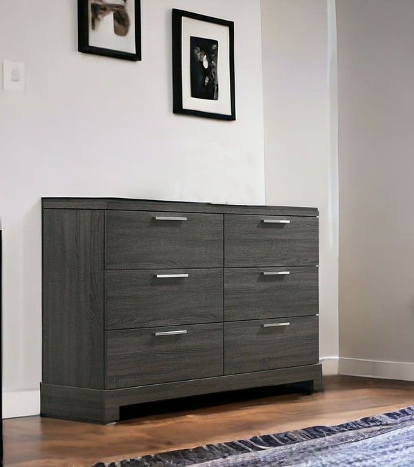 Solid Wooden, Six Drawer Double Dresser - Gray