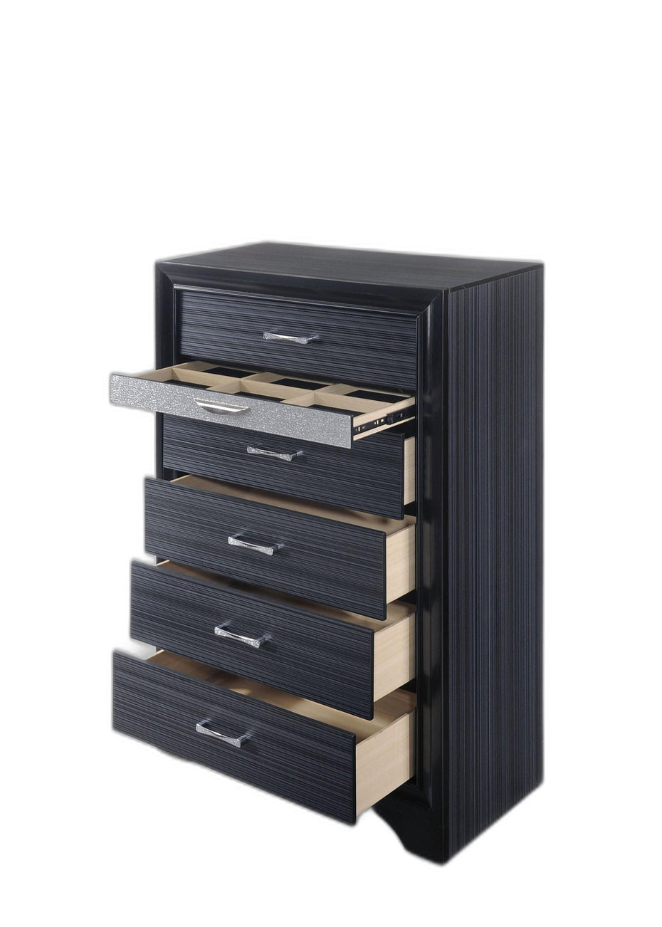 Solid Wood Six Drawer Chest - Black