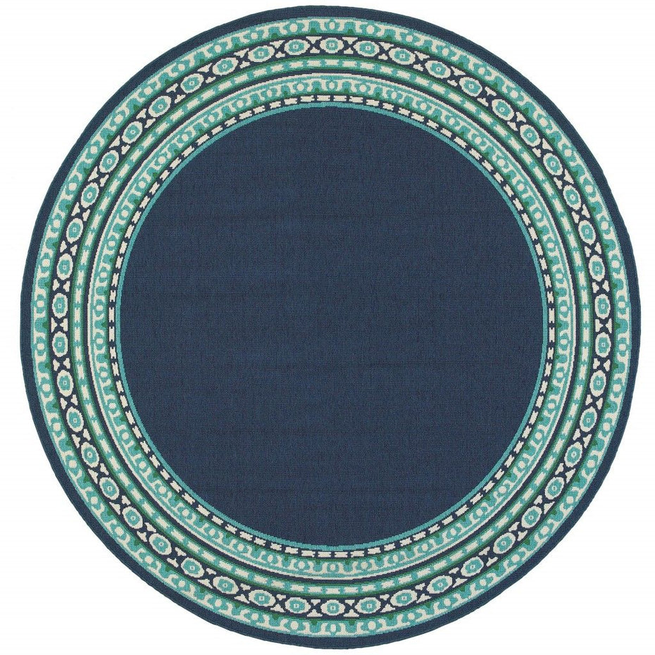 8' X 8' Round Outdoor / Indoor Area Rug - Blue / Green