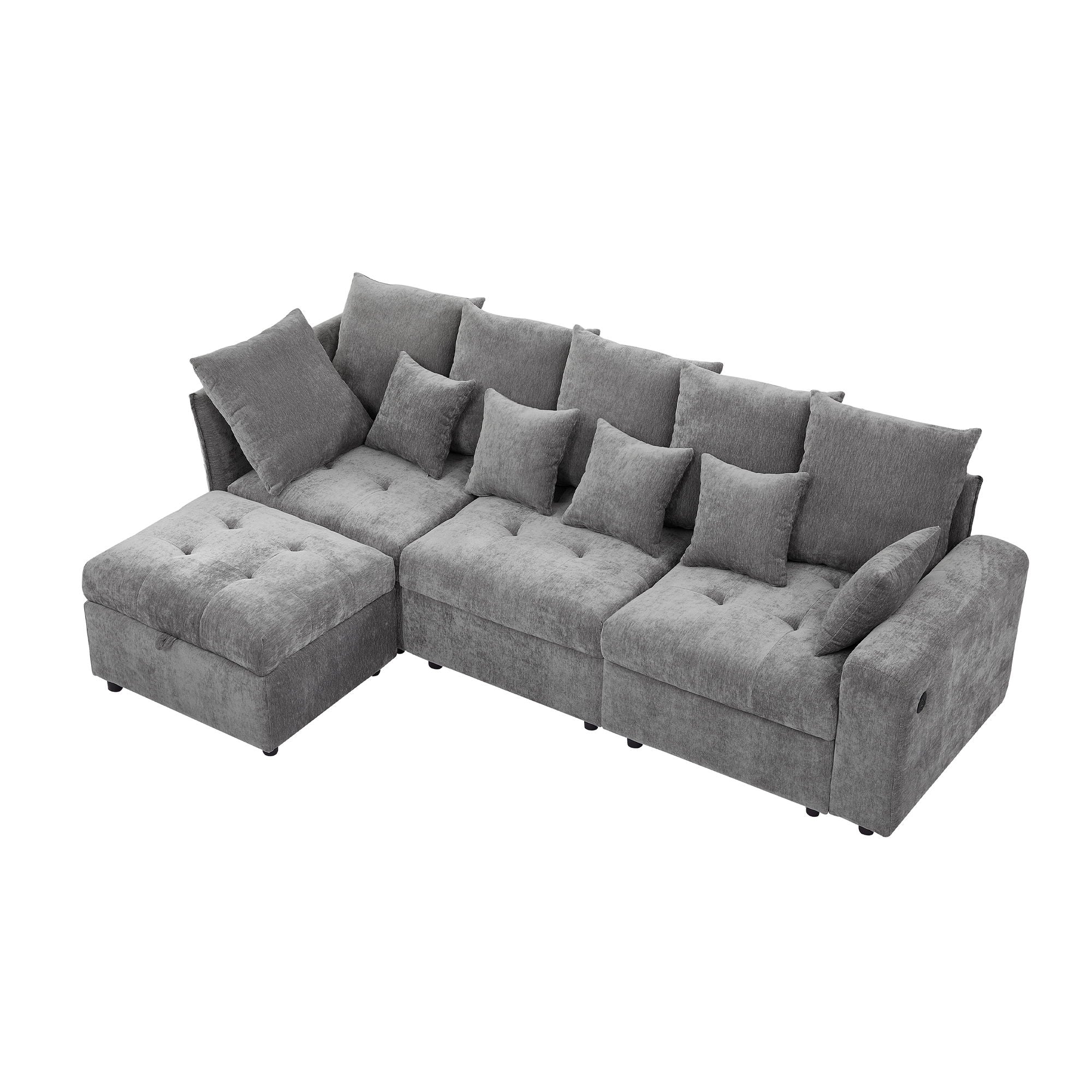 Sectional Sofa Modular Sofa Couch With Three USB Ports, A Removable Storage Ottoman And Five Back Pillows For Living Room