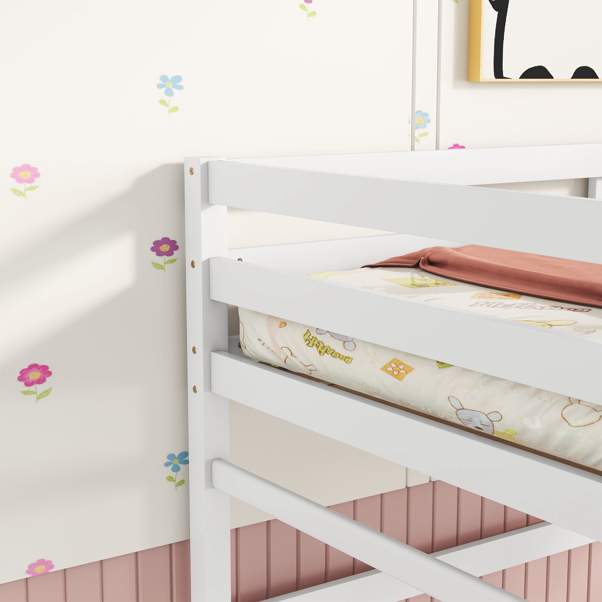 High Loft Bed With Inclined Ladder, Guardrails