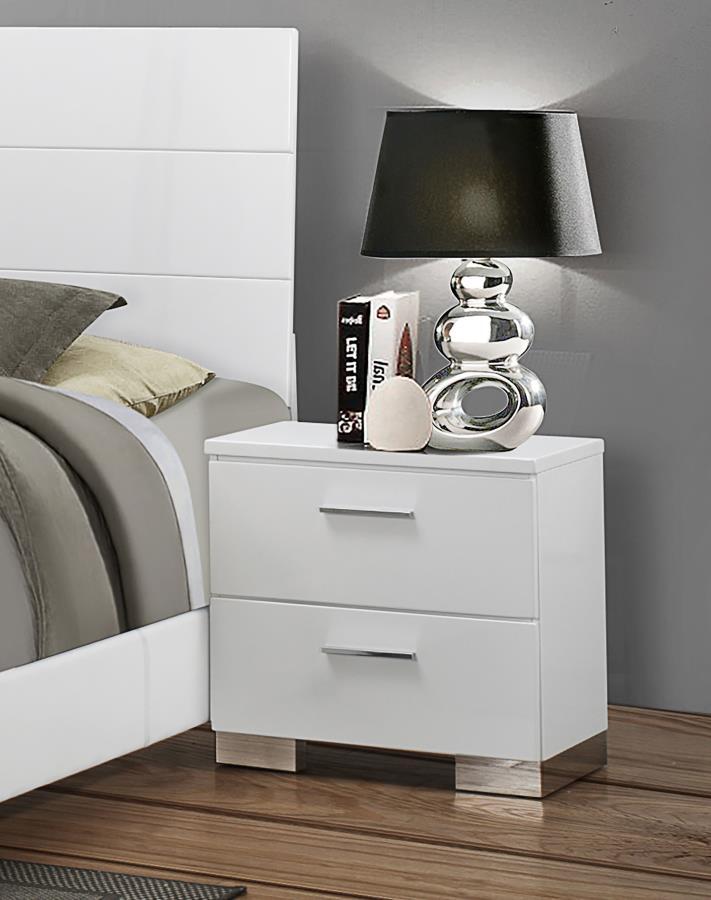 Felicity - 2-Drawer Nightstand - White High Gloss by CoasterEssence | Bel Furniture