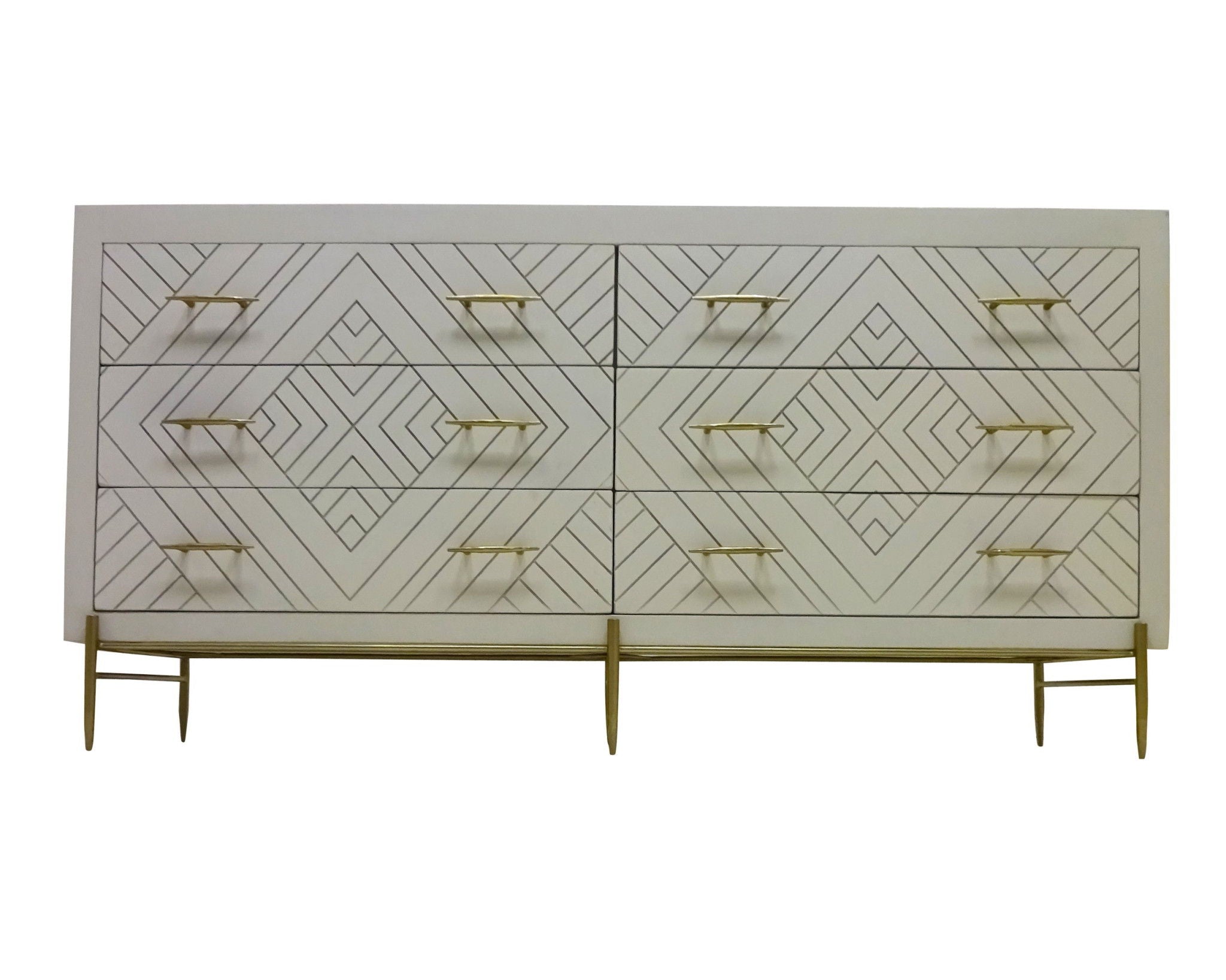 Solid Wood Six Drawer Double Dresser - Ivory