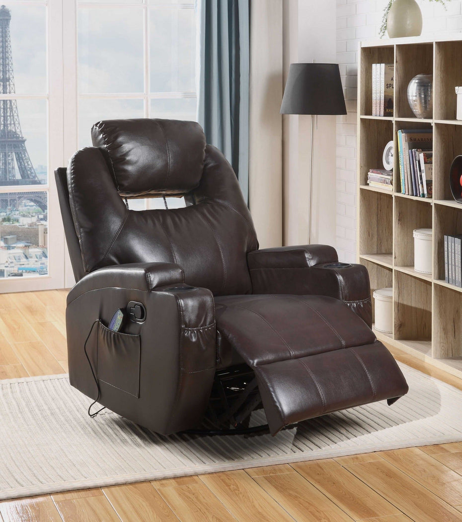 Faux Leather Heated Massage Home Theater Recliner - Brown