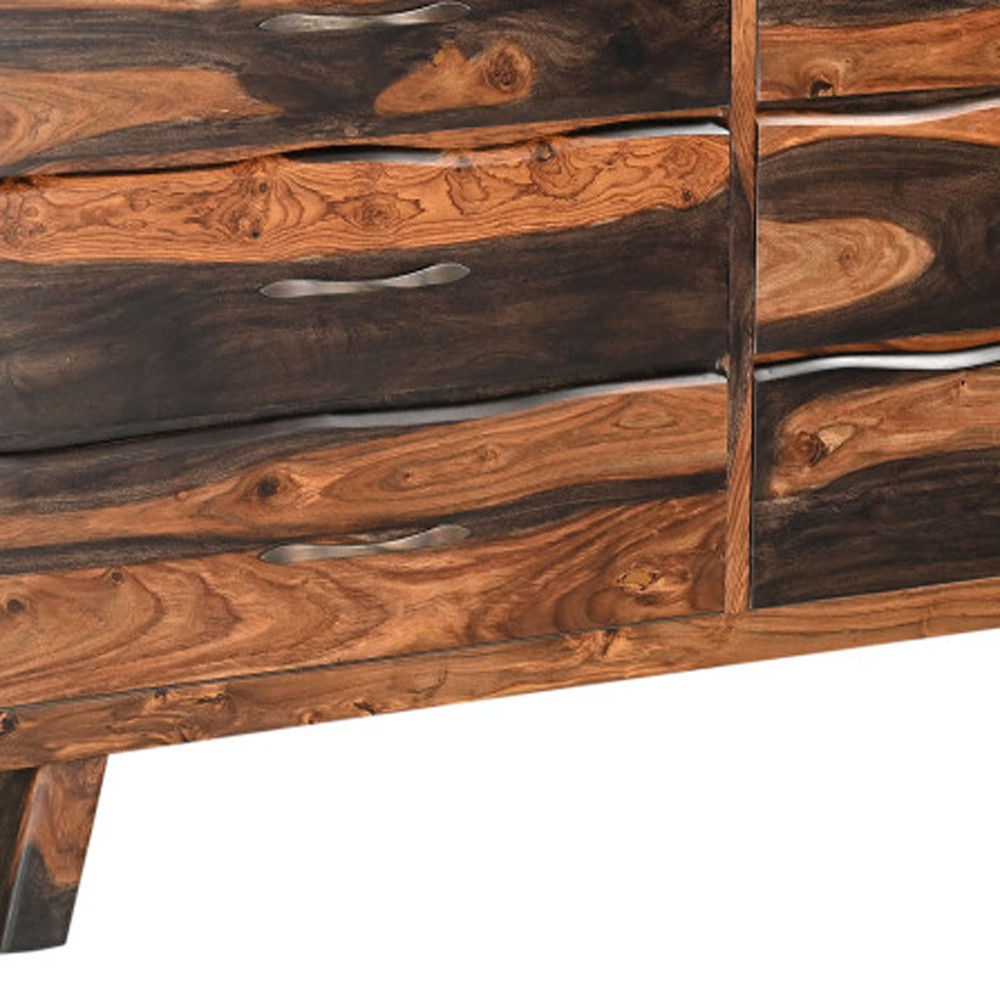 Solid Wood Live Edge Six Drawer Double Dresser - Dark Brown