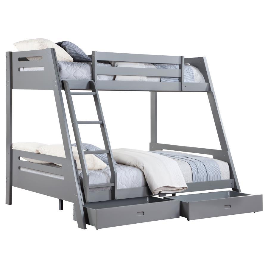 Trisha - 2-Drawer Wood Twin Over Full Bunk Bed - Gray