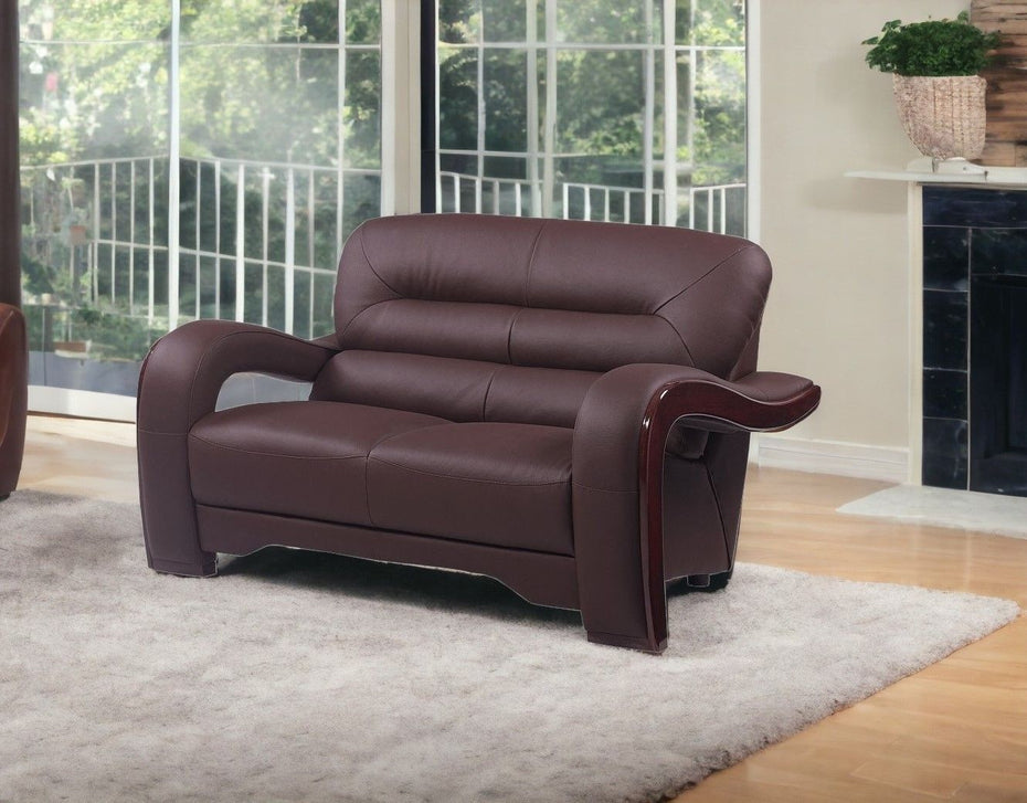 Faux Leather Love Seat - Brown / Dark Brown