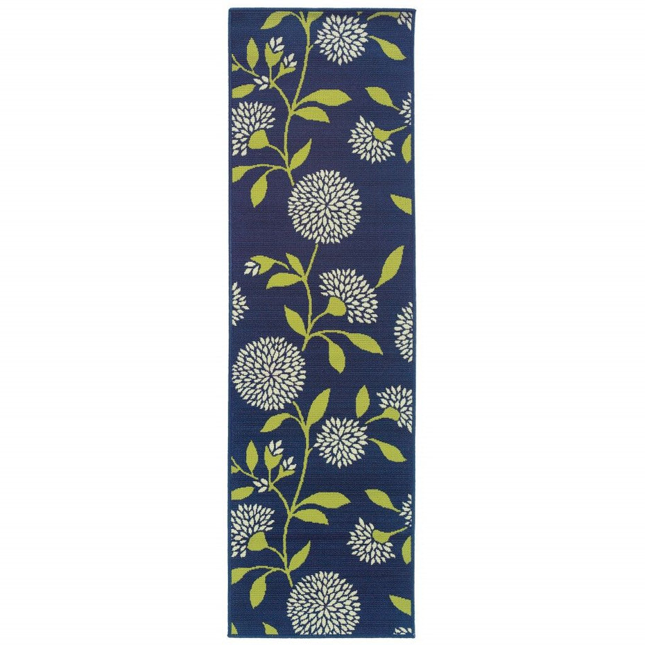 2' X 3' Floral Indoor / Outdoor Area Rug - Blue / Green