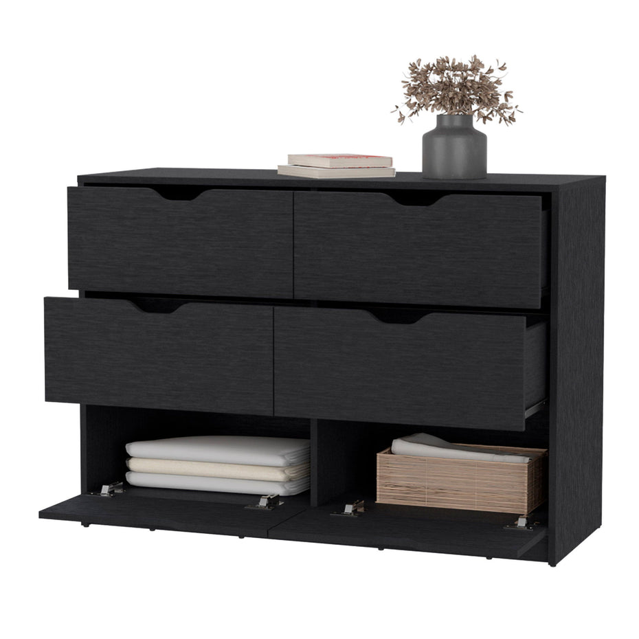 Manufactured Wood Six Drawer Modern Dresser - Black