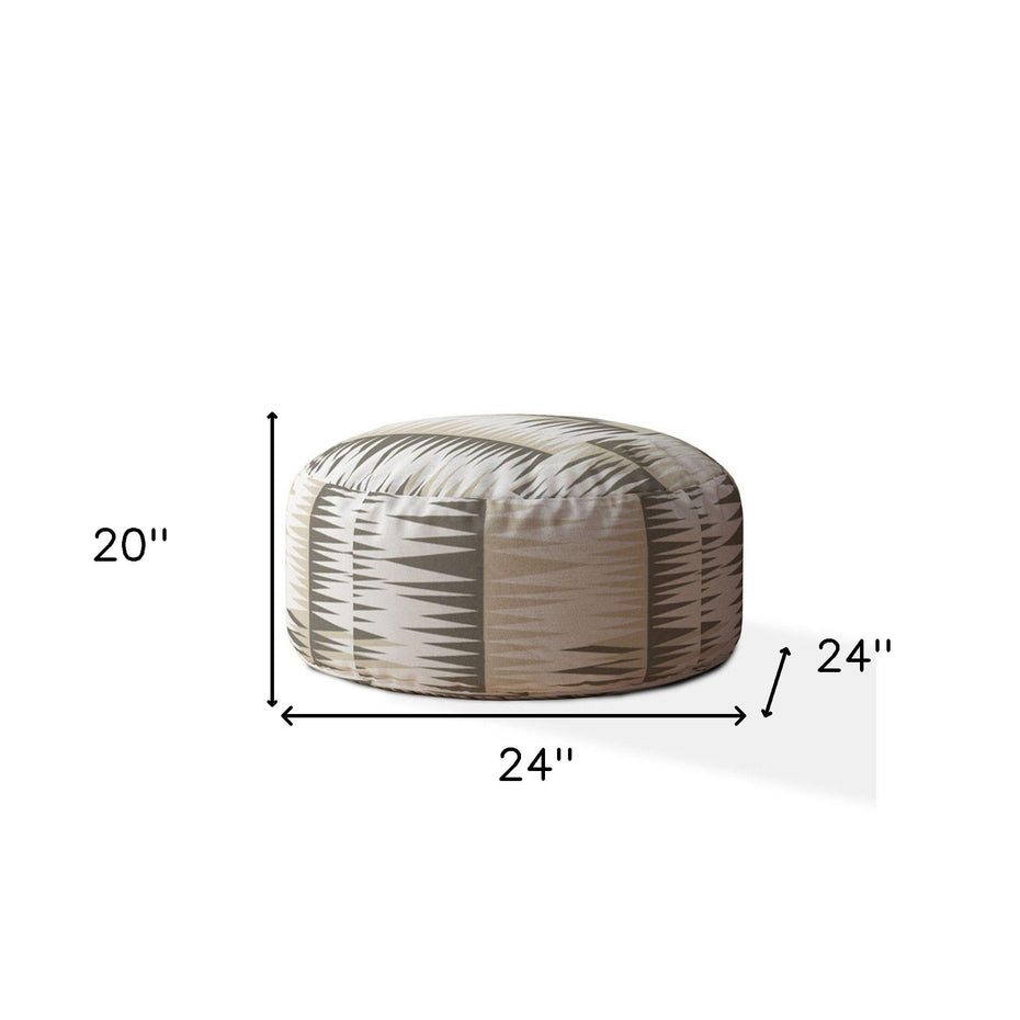 Cotton Round Chevron Pouf Cover - Beige