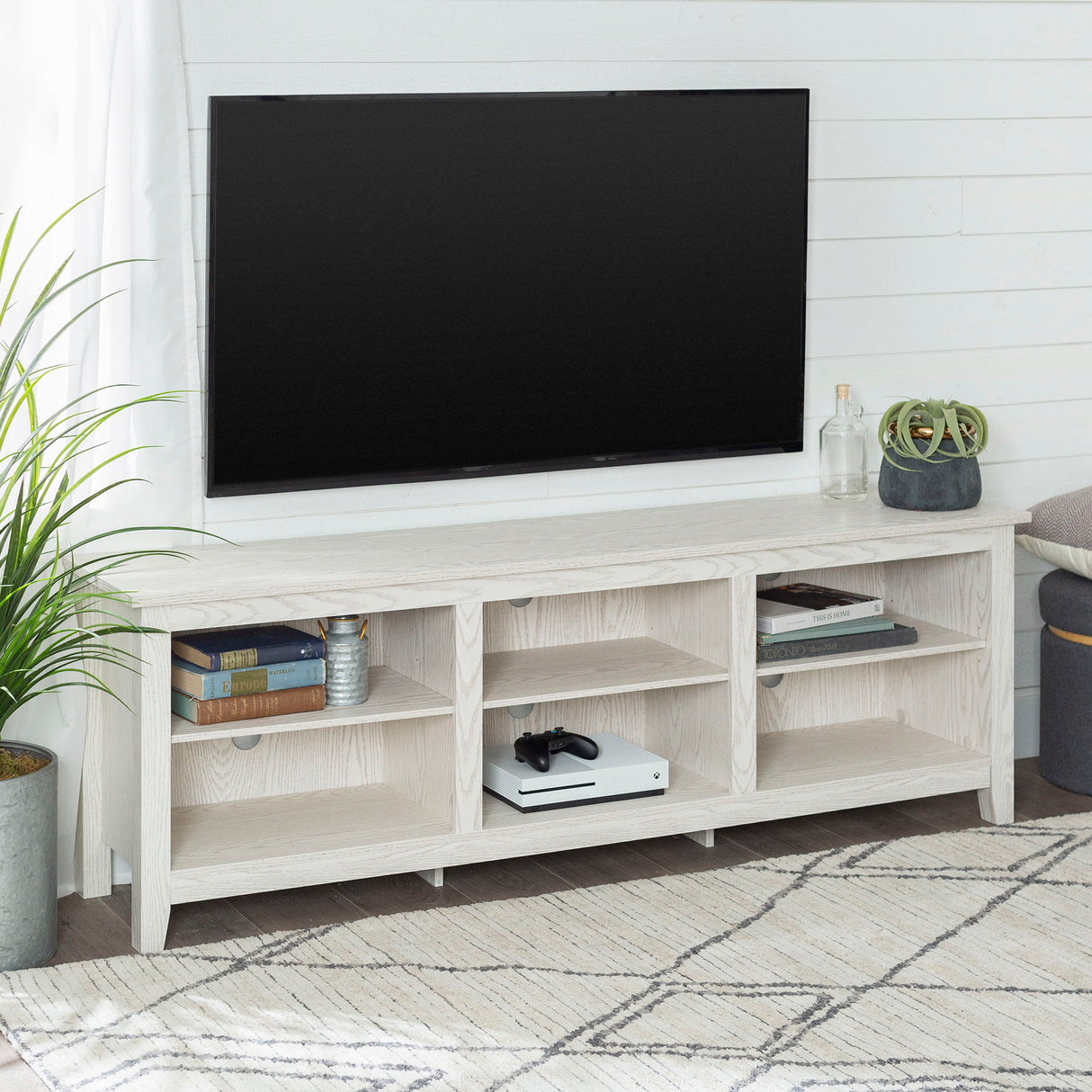 Modern Transitional 3 Shelf Open Storage 70" TV Stand For 80" TVs