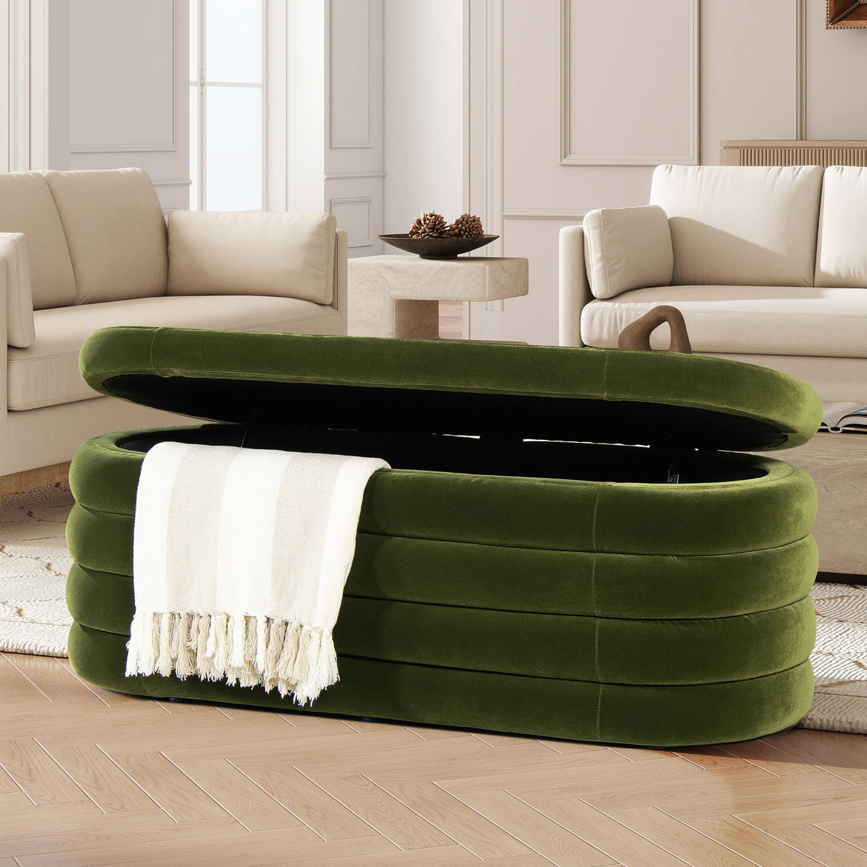 Fuji - Upholstered Oval Storage Bench by Jennifer Taylor Home | Bel Furniture