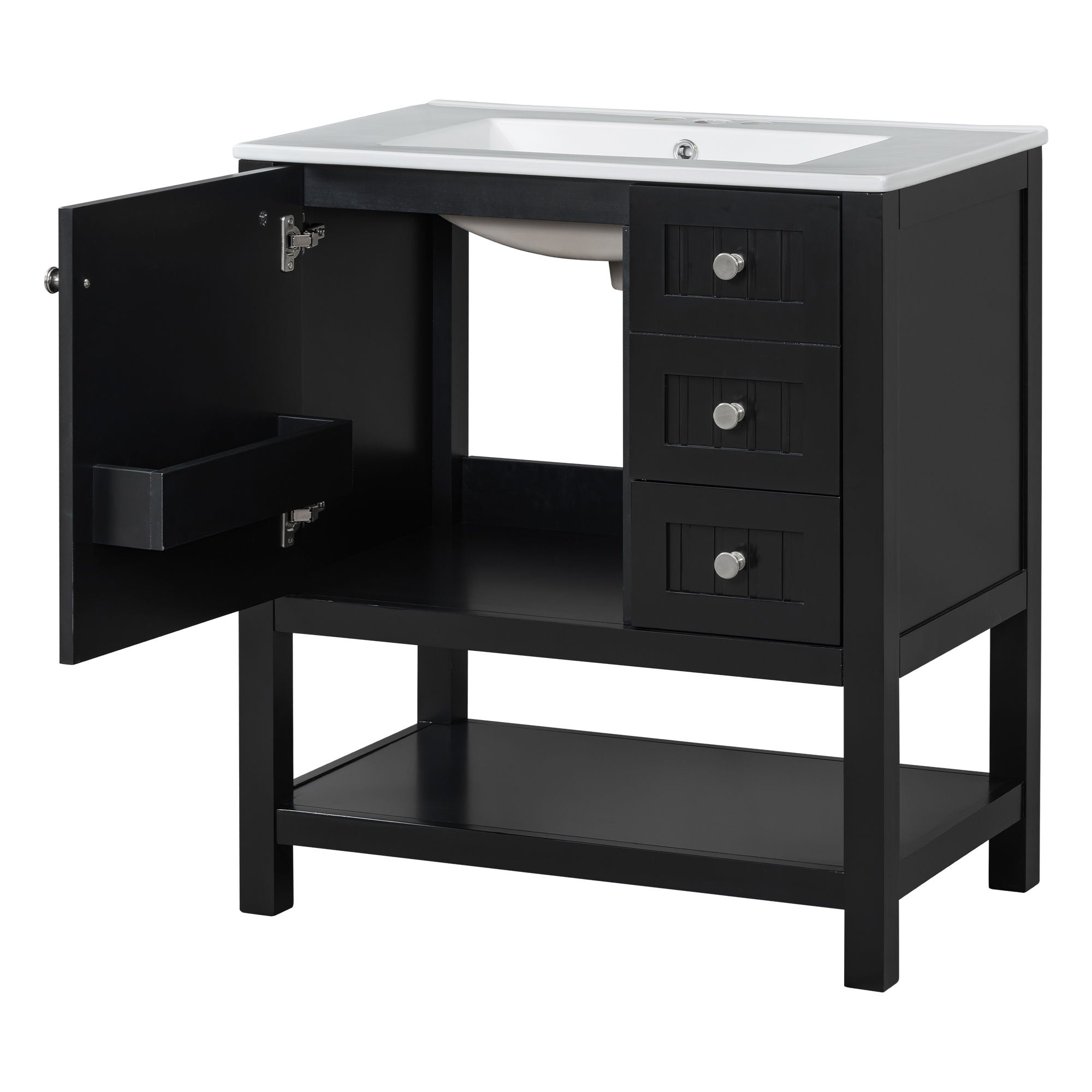 Transitional Style Bathroom Vanity Cabinet Combo With Ceramic Sink