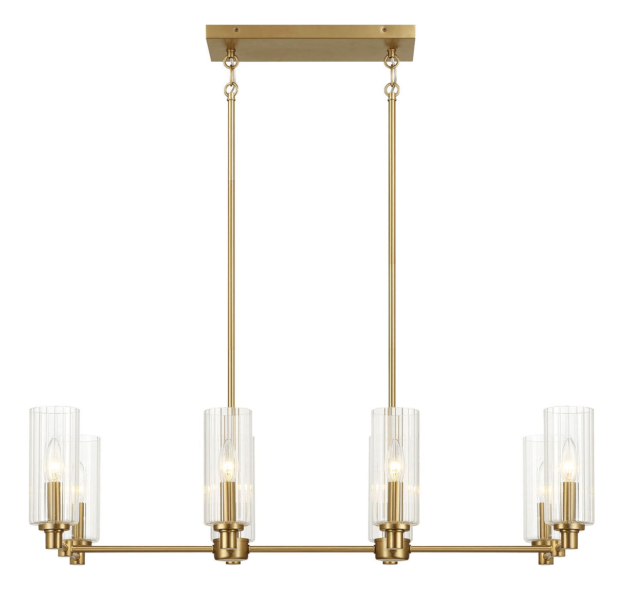 Willow - 8 Lights Island With Clear Ribbed Pendant Lamp Satin - Antique Brass / Clear / Gold by Ashcroft Furniture | Bel Furniture