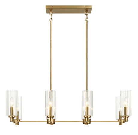 Willow - 8 Lights Island With Clear Ribbed Pendant Lamp Satin - Antique Brass / Clear / Gold by Ashcroft Furniture | Bel Furniture