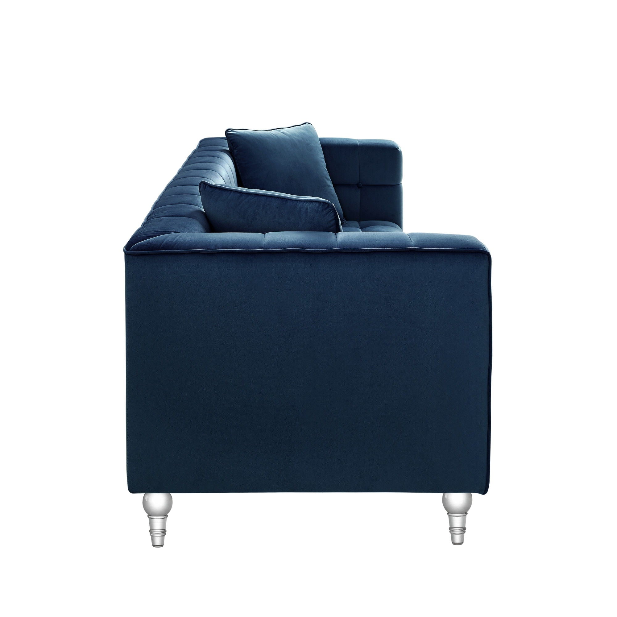 Velvet Sofa And Toss Pillows With Clear Legs - Navy Blue