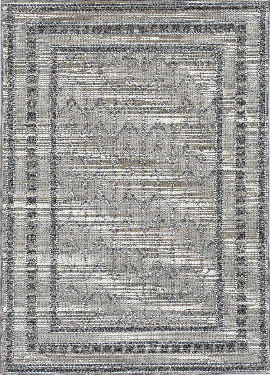 5' X 8' Machine Woven UV Treated Bordered Indoor / Outdoor Area Rug - Gray