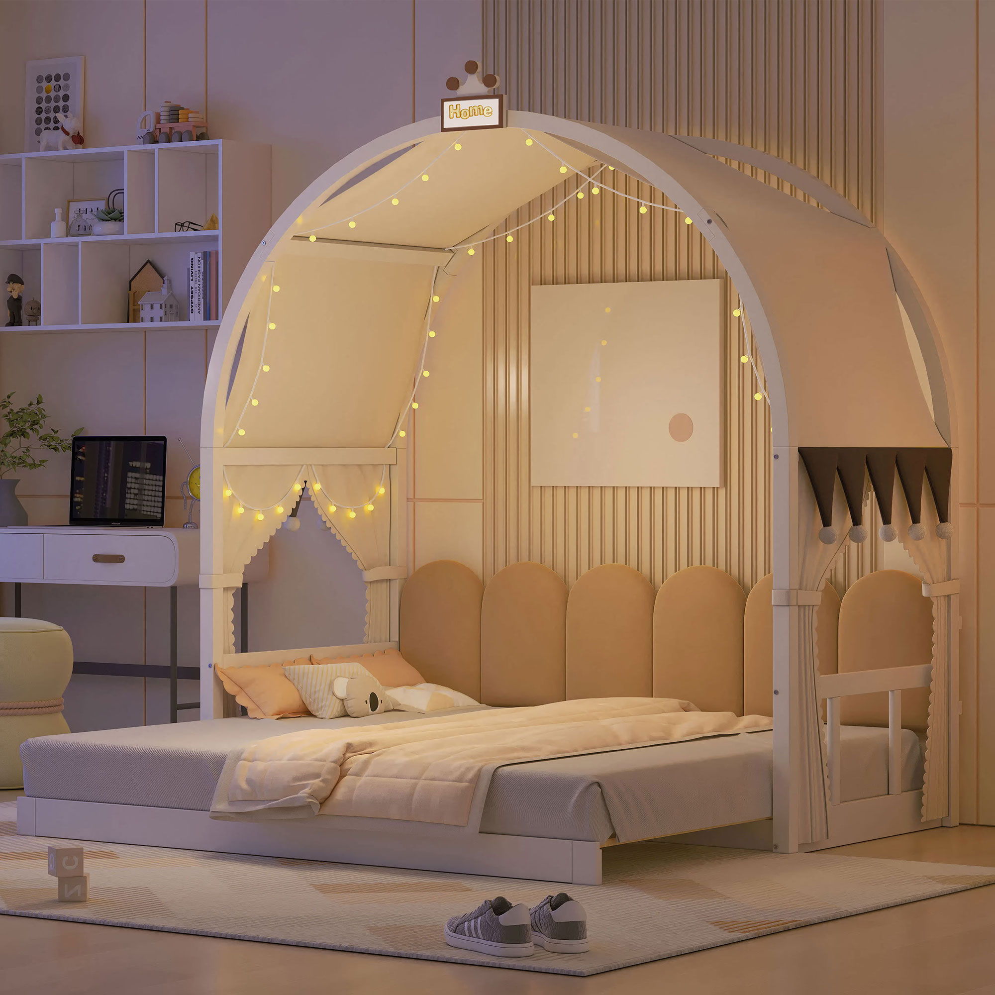 Extended Bed With Arched Roof And Trundle