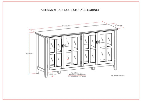 Artisan - Handcrafted Wide 4 Door Storage Cabinet by Simpli-Home | Bel Furniture