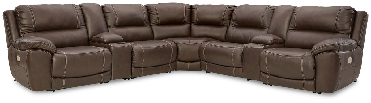 Dunleith - Power Reclining Sectional Dark Brown 7 Pc. Power Reclining Sectional With 2 Storage Consoles by Signature Design by Ashley® | Bel Furniture