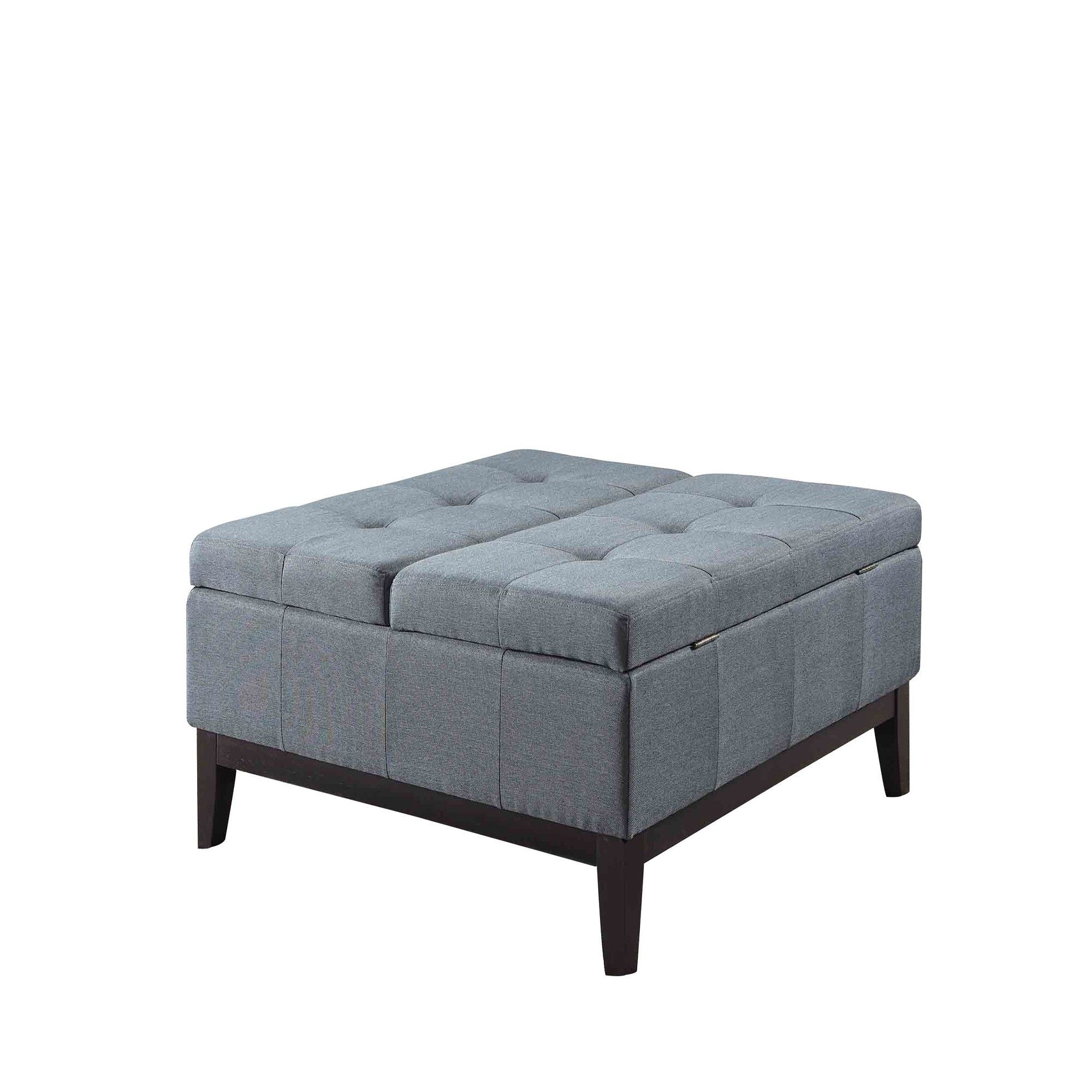 Linen Tufted Storage - Slate Blue / Black