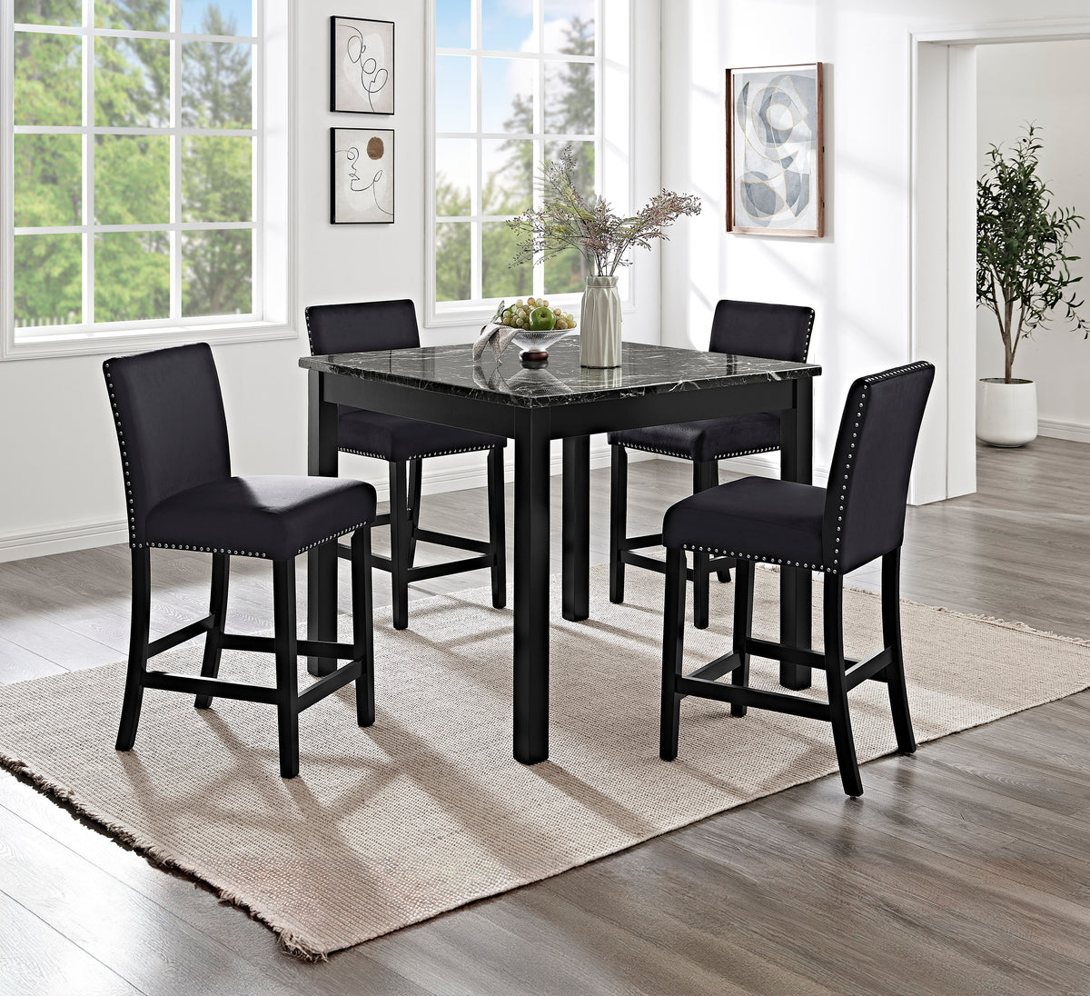 Lennon 5-Pk Counter Height Set Black