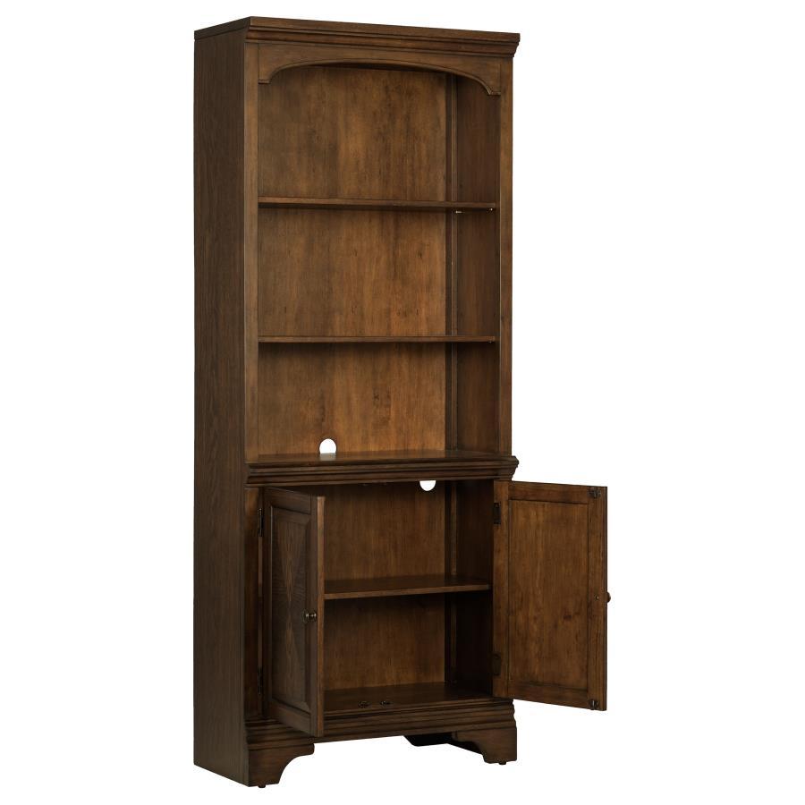 Hartshill - 3-Shelf Cabinet Bookcase - Burnished Oak by CoasterElevations | Bel Furniture