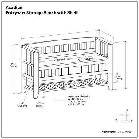 Acadian - Entryway Storage Bench With Shelf - Brown - view 2