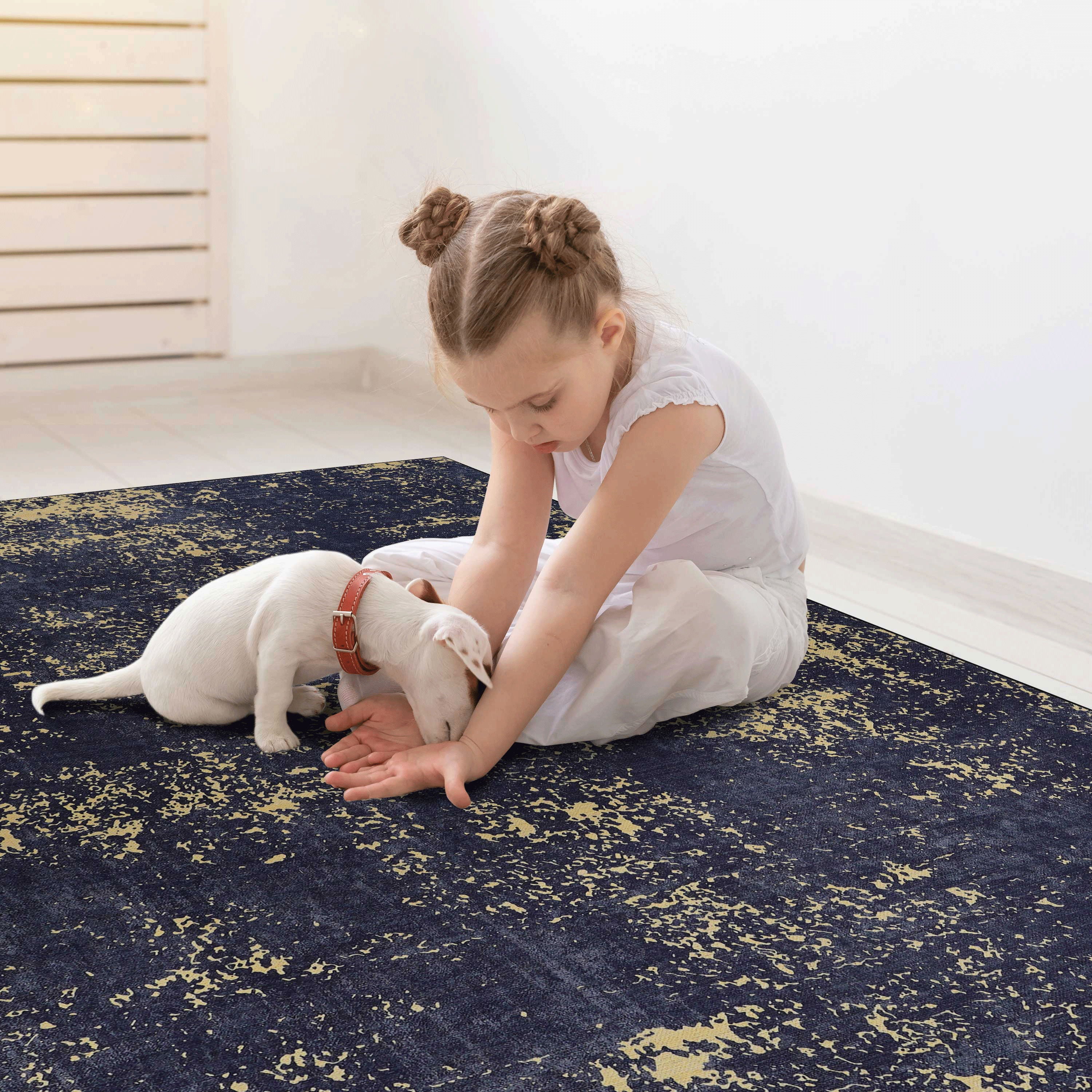 2'6'' X 10' Area Rugs, Washable, Low-Pile, Non-Slip, Non-Shedding, Foldable, Kid & Pet Friendly - Black / Gold