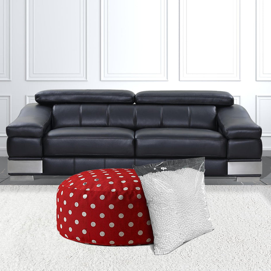 Cotton Round Polka Dots Pouf Cover - Red / White