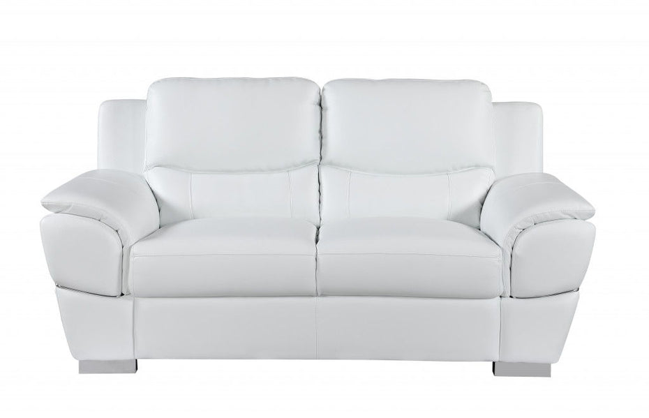 Faux Leather Loveseat - White / Silver