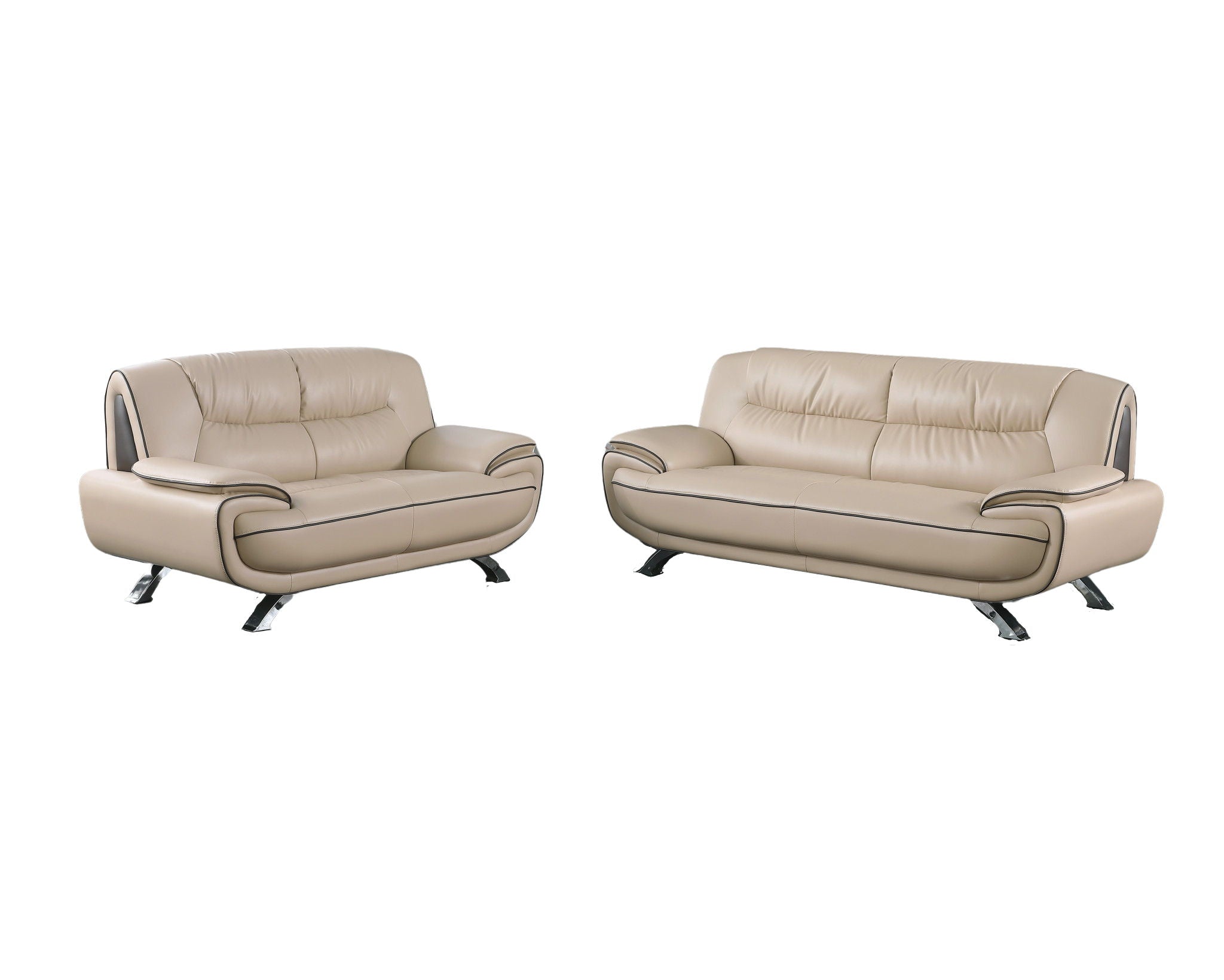 2 Piece Genuine Leather Indoor Five Person Seating Set - Beige