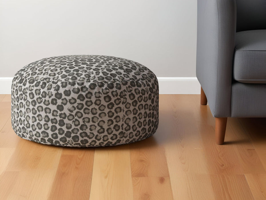 Cotton Round, Floral Pouf Ottoman - Beige