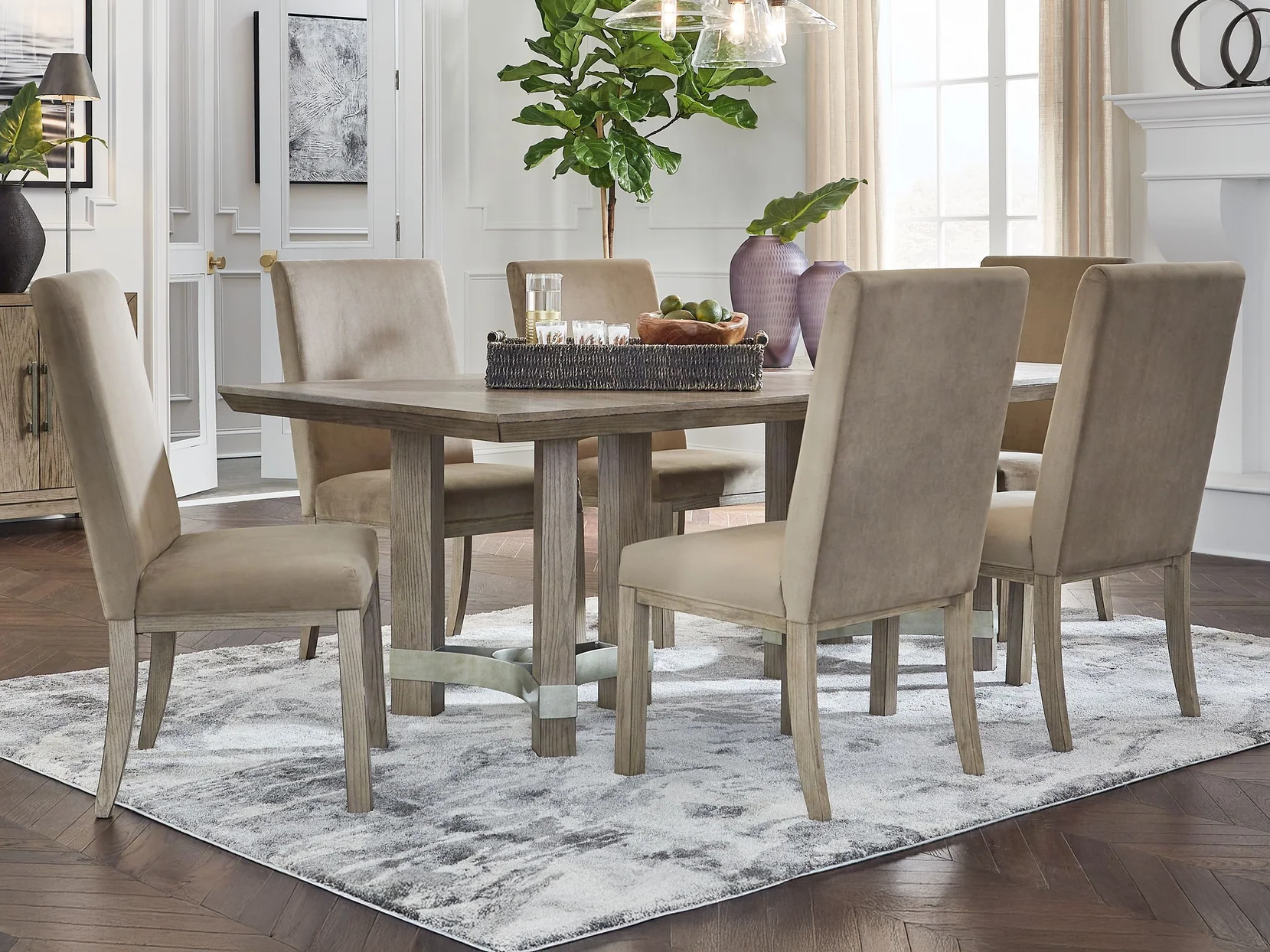 DV21209 6-Piece Dining Set with Bench (Gray) | Bel Furniture