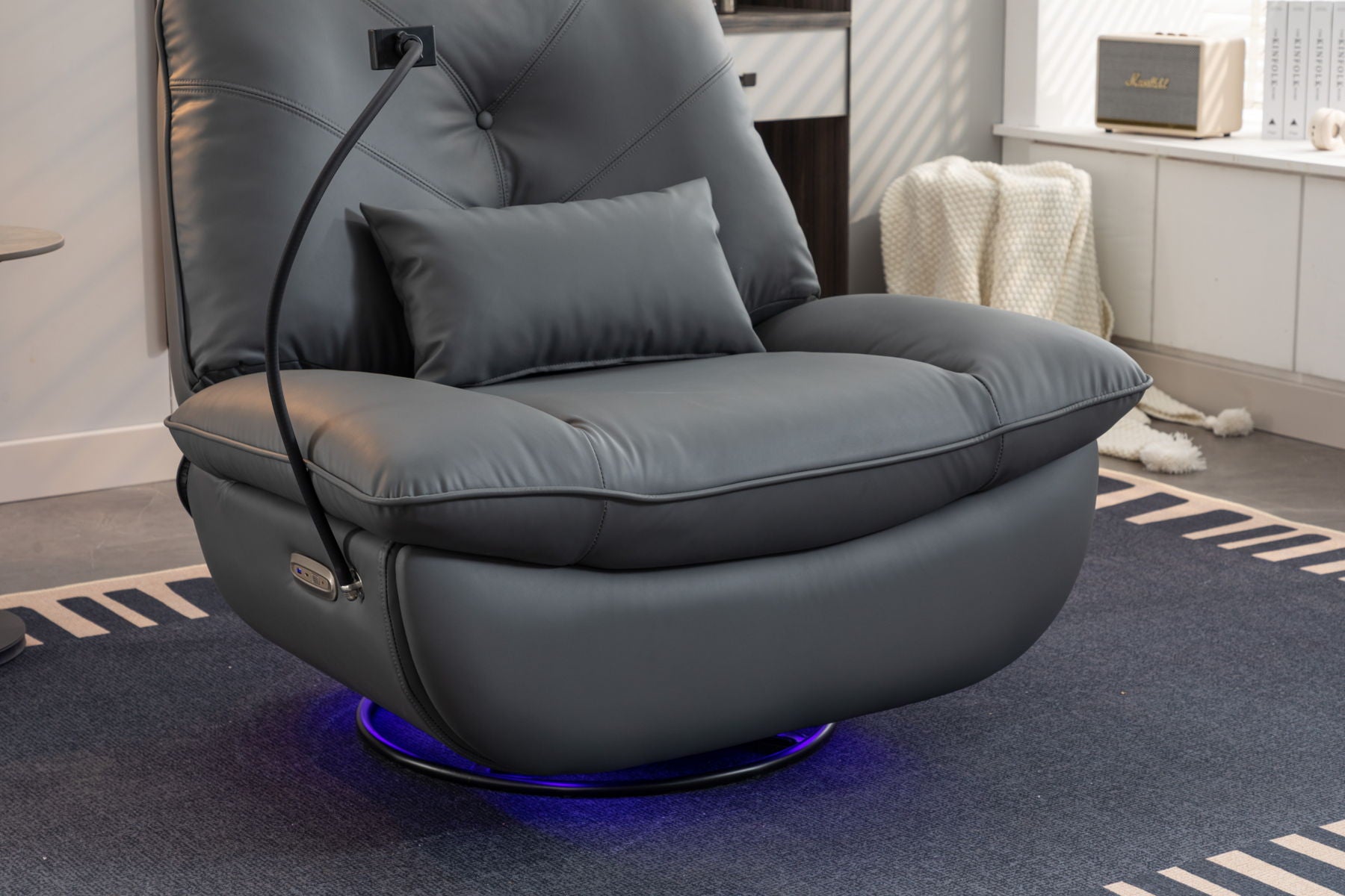 270 Swivel Glider Recliner Chair, Power Recliner Rocking Chair, USB Port Charge For Nursery Chair With Atmosphere Lamp For Living Room Bedroom Apartment