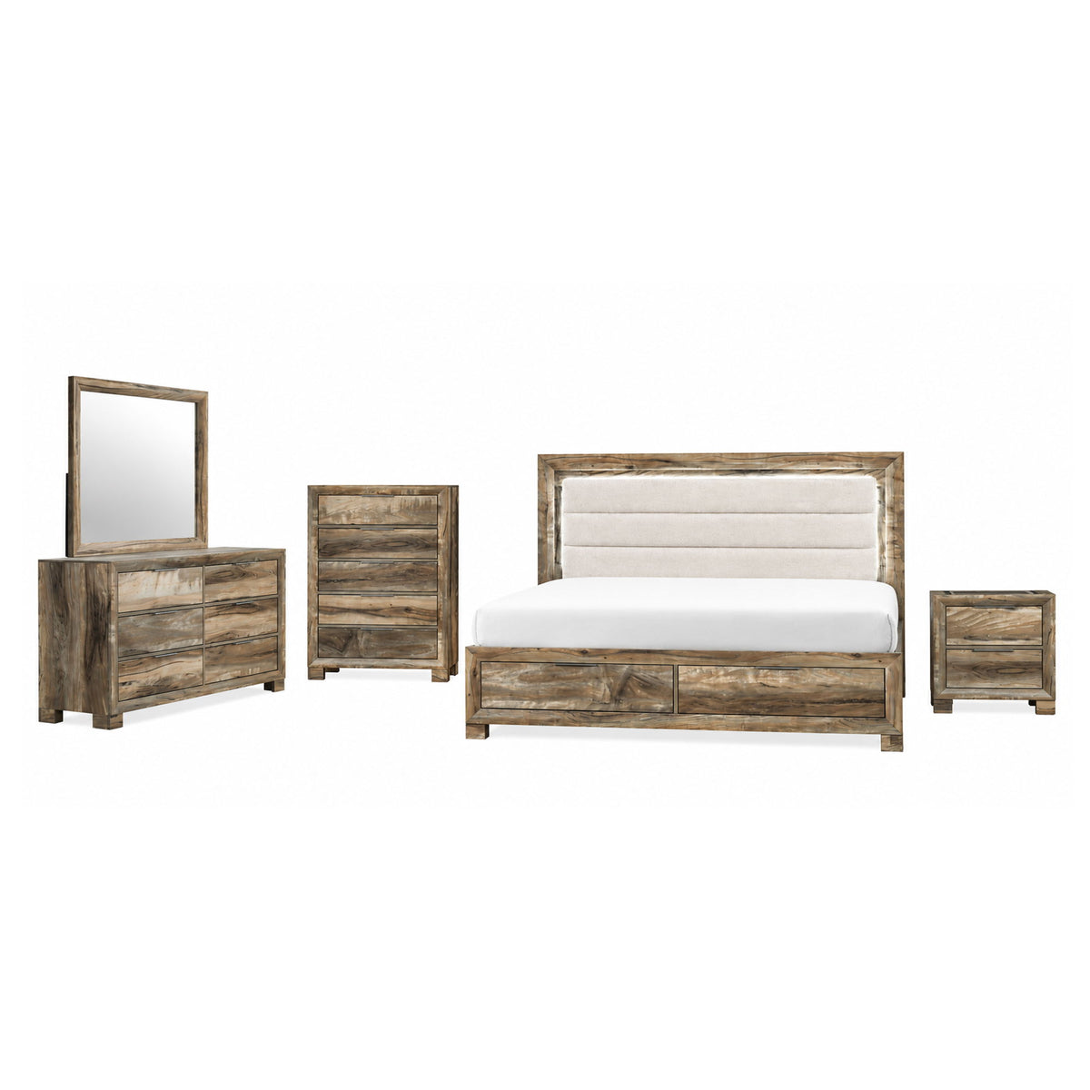 Cllisie - 5 Piece Bedroom Set With Padded Headboard